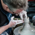 Richard Heeley at work in his pottery in Shropshire Feb 2018